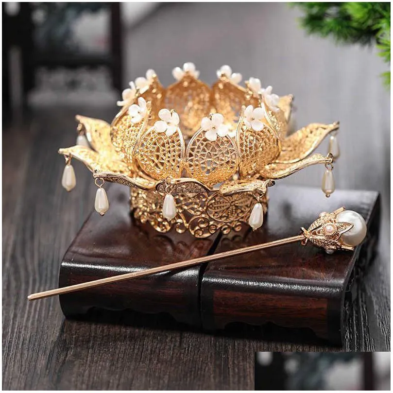 hair stick set retro wedding accessories metal gold/silver color bun holder cuff vintage cage pins 210616