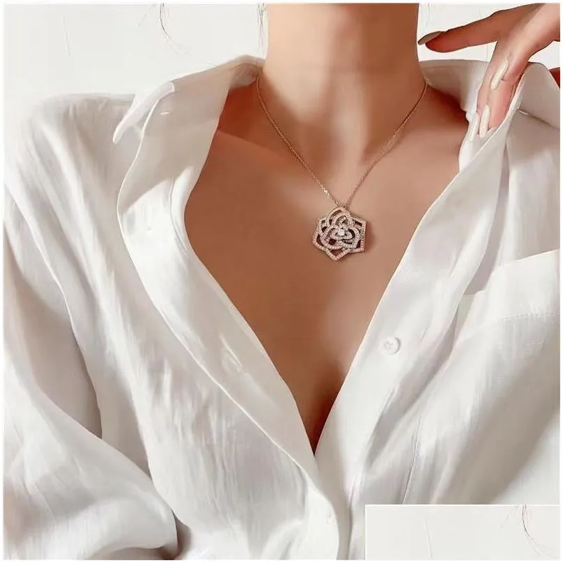 Chouchong Brand Wedding Jewelry Set Luxury 925 Sterling Silver Rose Flower Pendant Pave White Sapphire CZ Diamond Gemstones Party Women Stud Earring Necklace