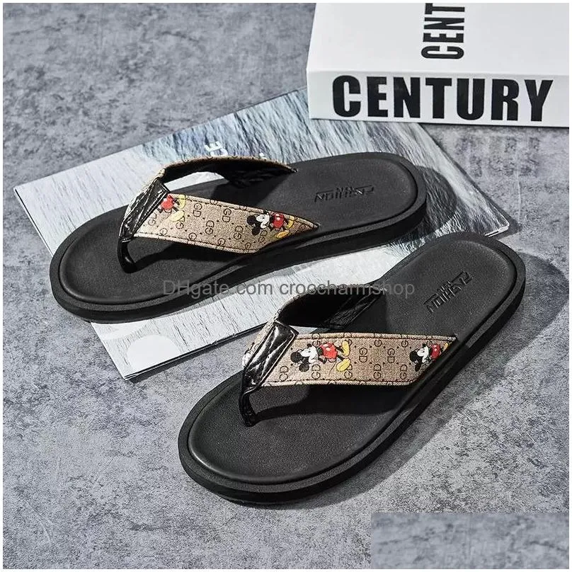 luxury brand designer rubber slides sandals floral brocade men slipper flat bottoms flip flops mens black brown grey striped beach