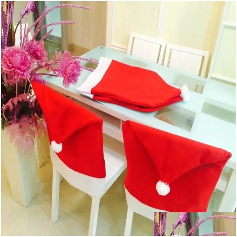 christmas chair covers santa clause red hat for dinner decor home decorations ornaments supplies dinner table party decor 2021