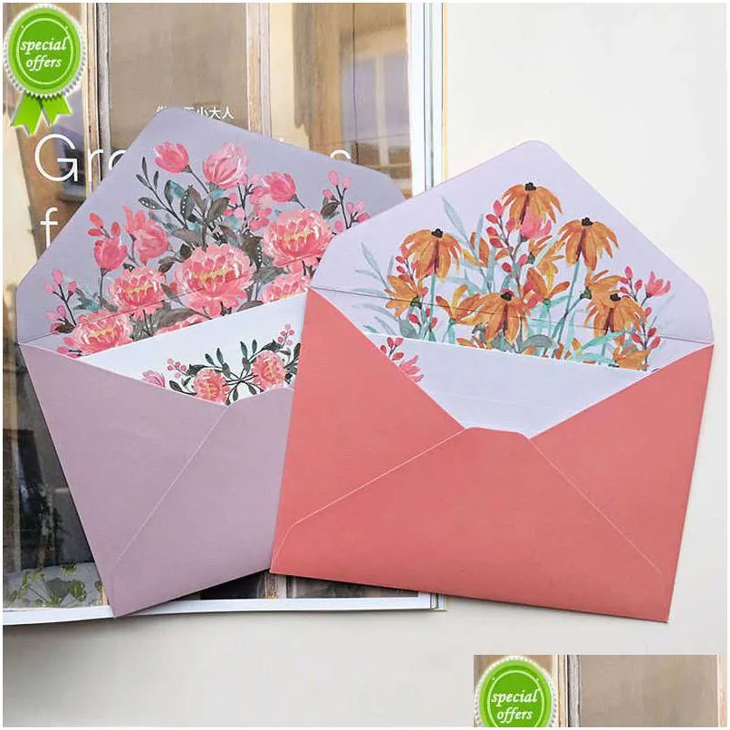 6pcs printed flower envelope letter paper kawaii stationery wedding greeting card invitation bag office school supplies