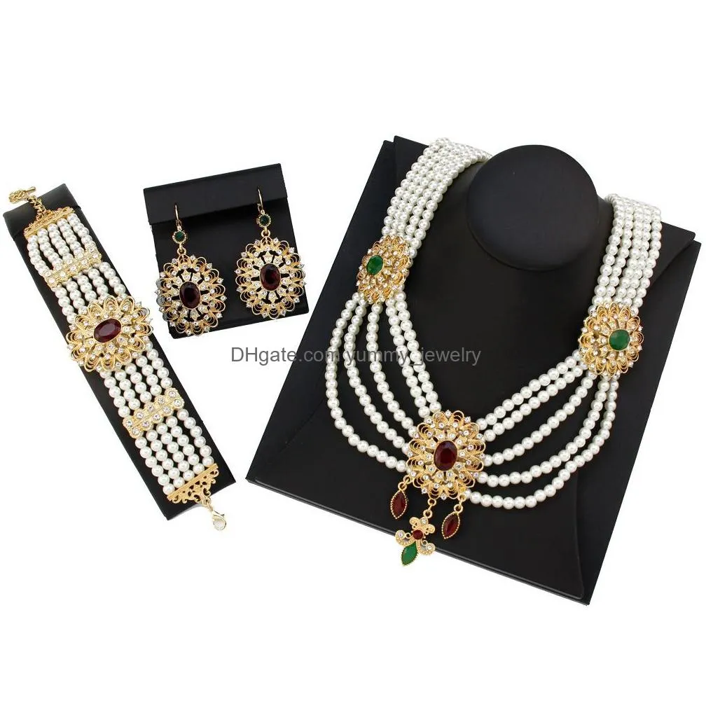 wedding jewelry sets neovisson 18k gold color morocco luxuriant bride wedding jewelry sets pearl beaded necklace earring bracelet for women