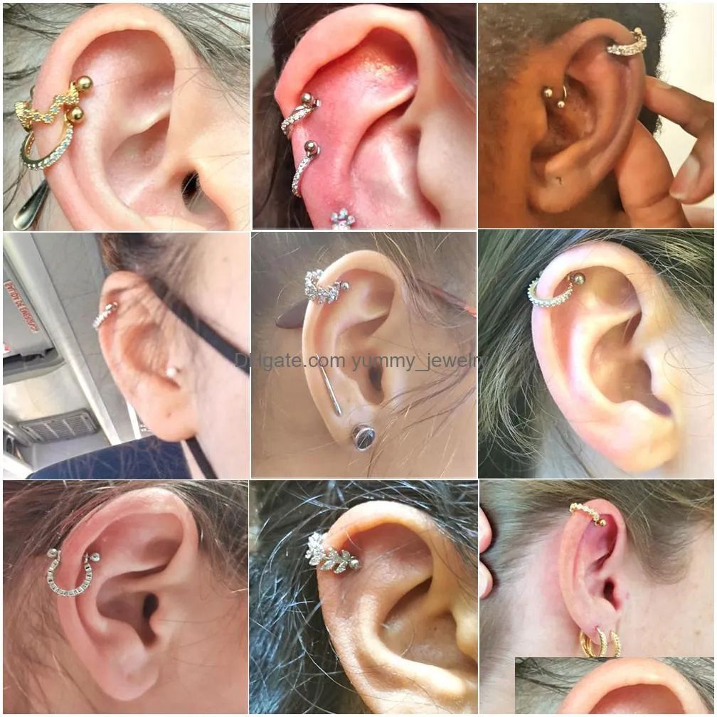 nose rings studs 25pcslot ear cartilage ring stainless steel barbell with cz hoop tragus cartilage cuff piercing helix daith rook lobe earrings