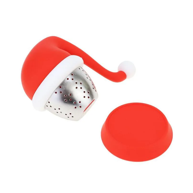 christmas hat silicone tea infuser reusable safe loose leaf strainer stainless steel silicone lid tea balls christmas gift hha1630