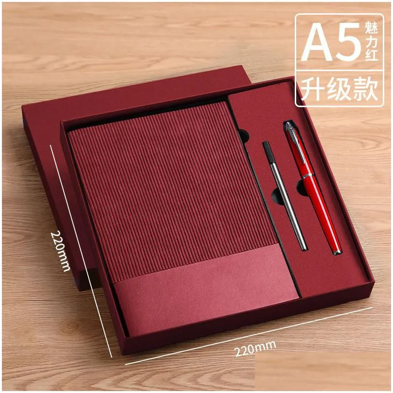 wholesale notepads notebook gift box set retro business notebook a5 pu leather office school stationery paper notepad diary journal supplies