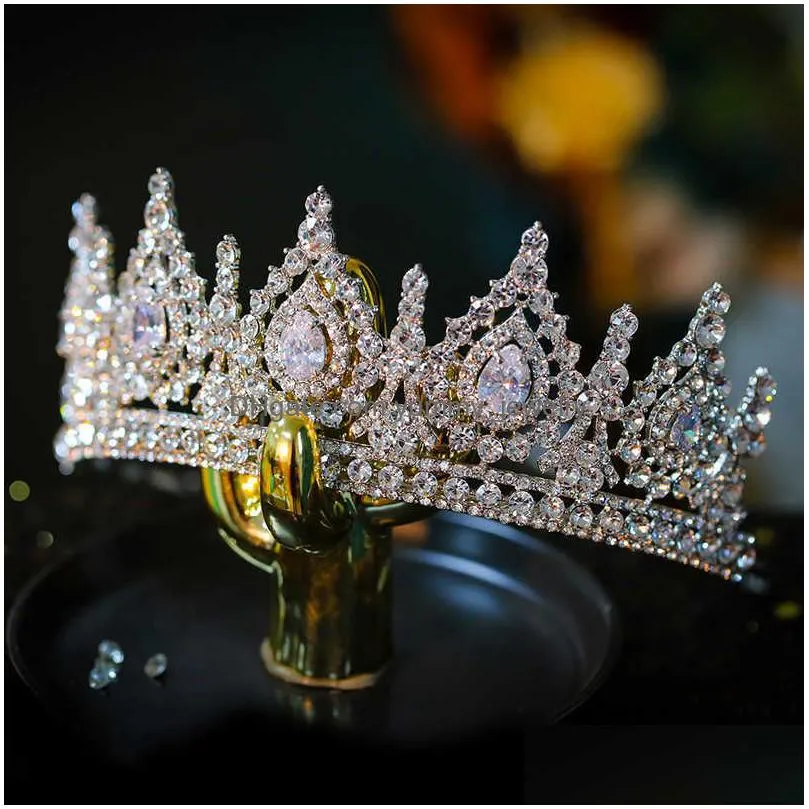 luxury cubic zirconia crown crystal bridal tiaras crowns queen princess pageant diadem headband wedding hair jewelry 210616
