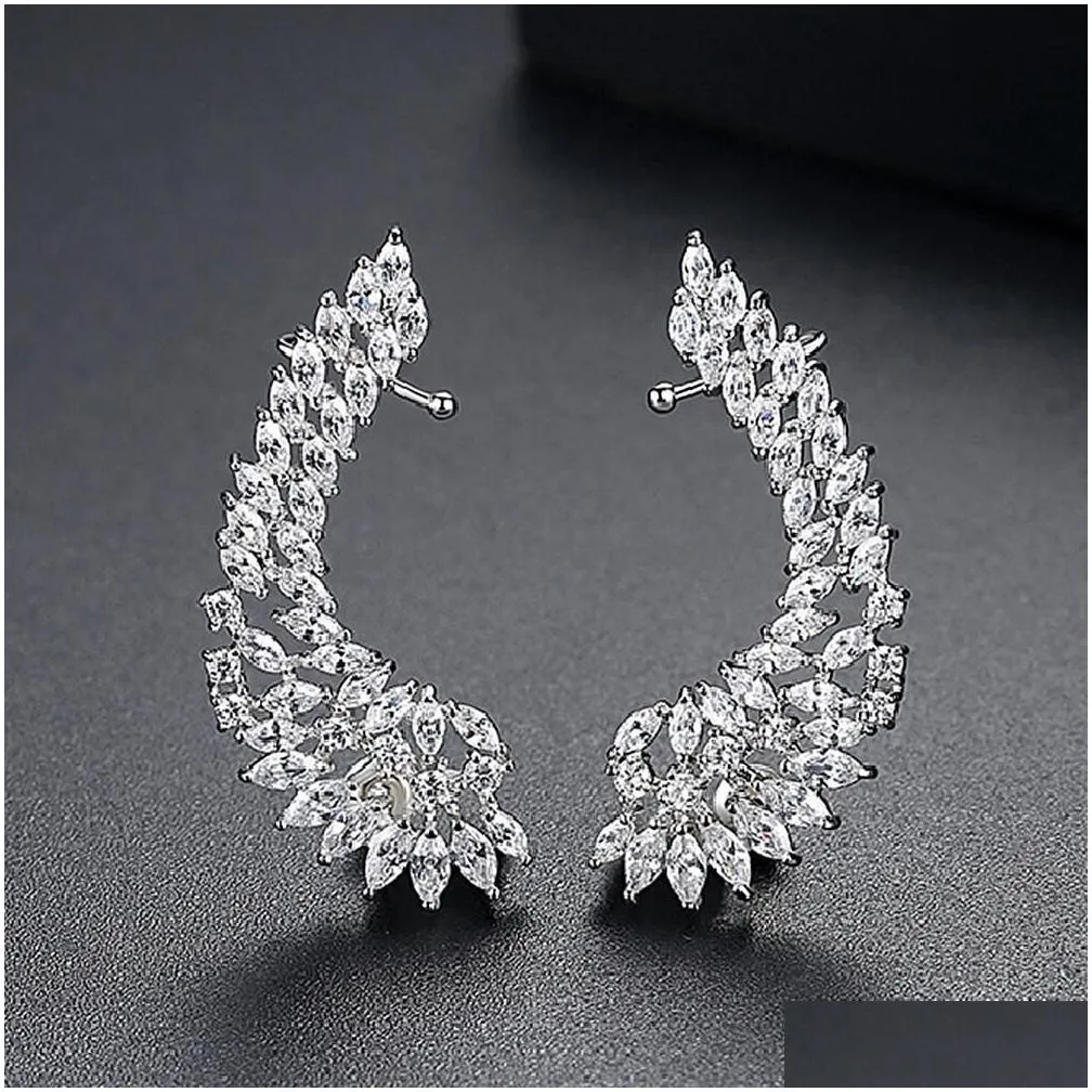 ear cuff senyu fashion bridal jewelry luxury lady`s cz crystal angel wing ear sweep wrap cuff earrings rhodium plating climber earrings