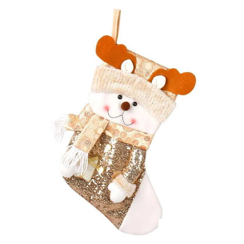 christmas stockings socks santa claus snowman elk glitter gift bag tree hanging ornaments home party candy bags gifts sea shipping