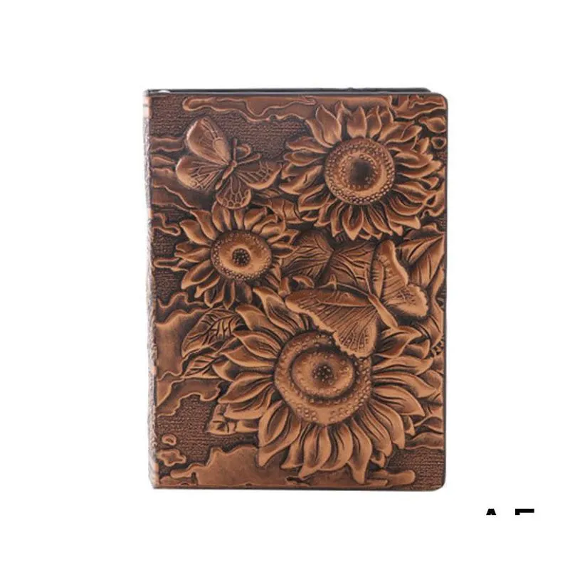 wholesale notepads retro notebook diary notepad vintage sunflower pu leather notebook embossed notepad stationery gift traveler journal