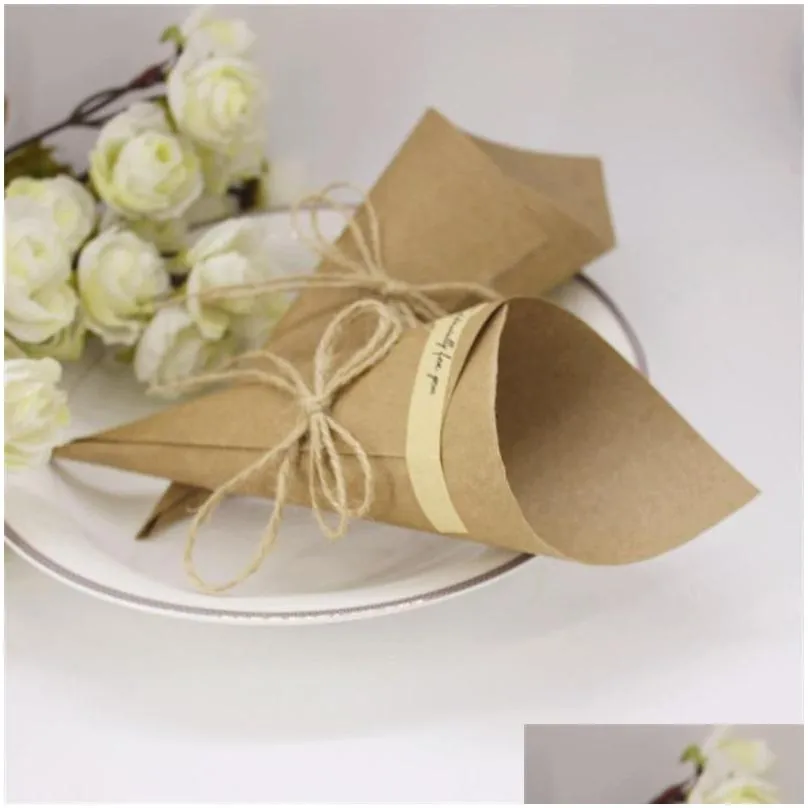 party favor retro kraft paper gift wrapping bouquet primary color cone dried flower packing box diy rope candy wedding valentine day