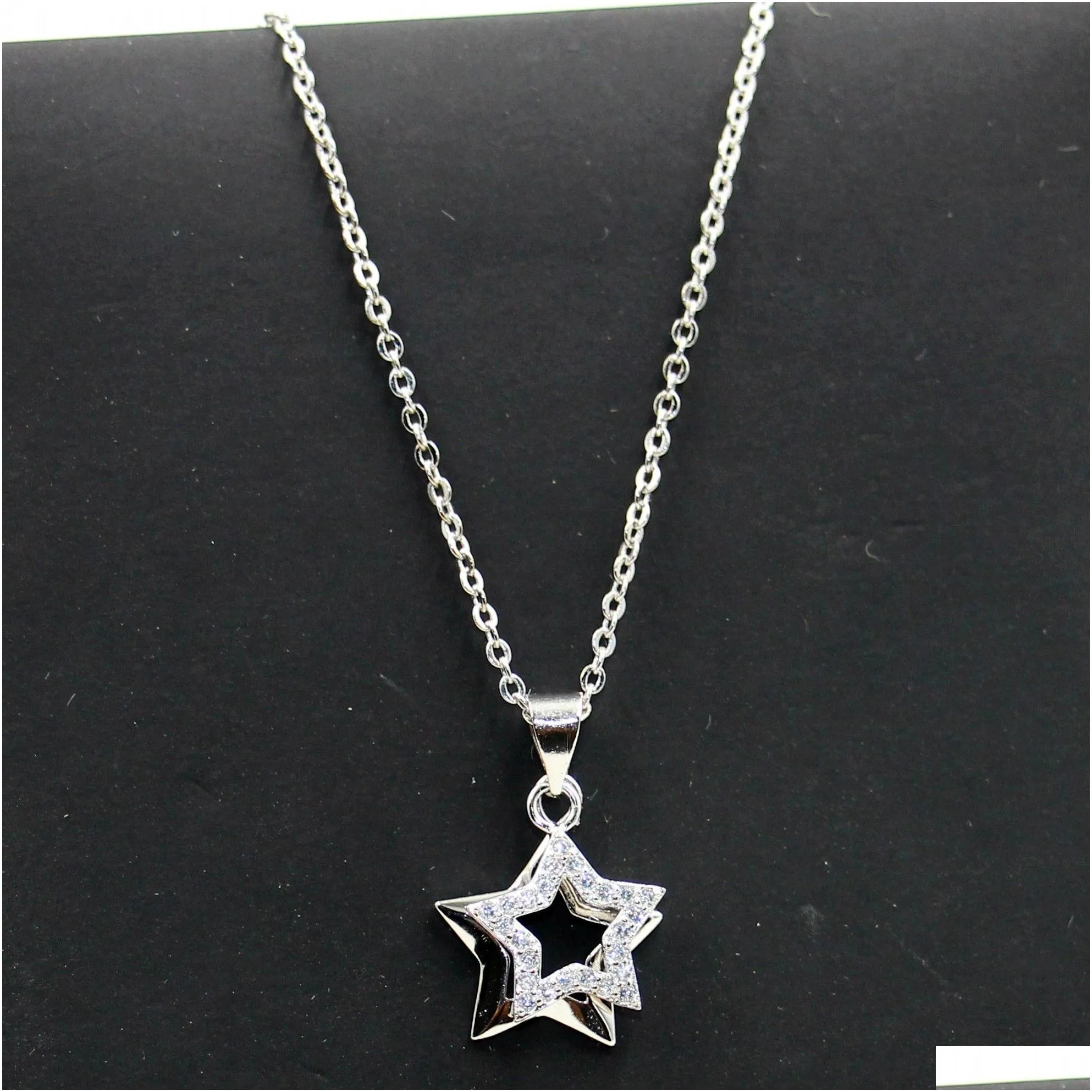 Double Star Necklace Original Desgin Luxury Jewelry 925 Sterling Silver Pave White Sapphire CZ Diamond Party Promise Pendant For Women