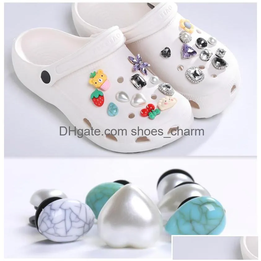 shoe parts accessories mix fast delivery turquoise water drops peach heart oval abs pearl custom mexican style pvc charms shoecharms