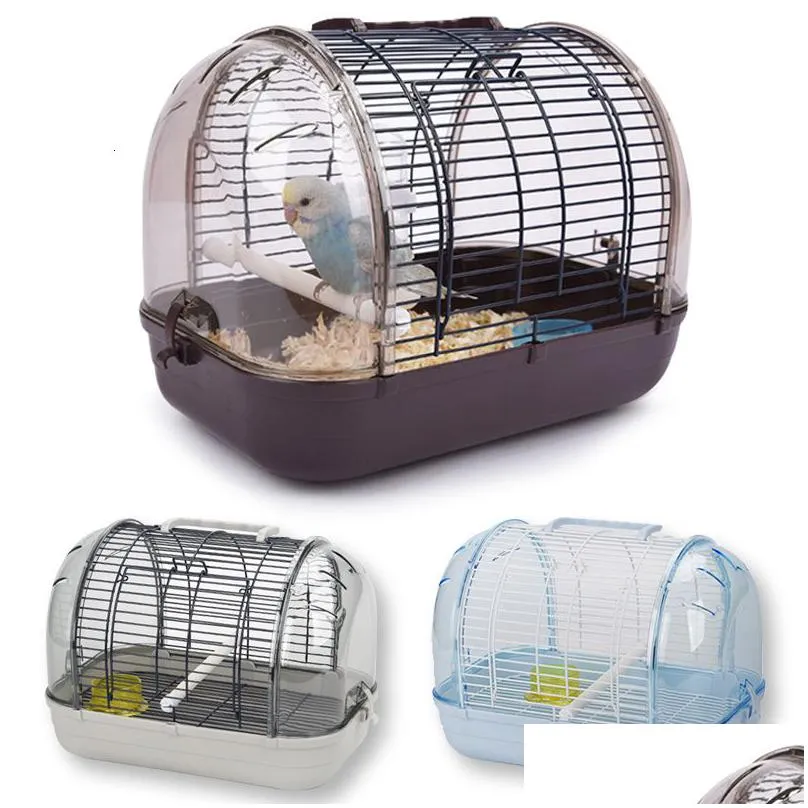 s portable bird transport cage pet parrot cage with feeder transparent detachable small parrot cage bird outdoor supplies 230516