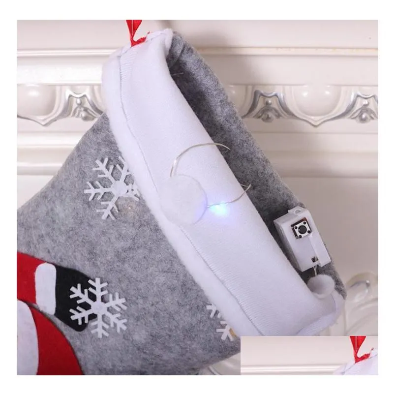 socks christmas decoration candy stockings grey xmas tree pendant large christmas-stocking with lights kids xmas-gift bag rra60