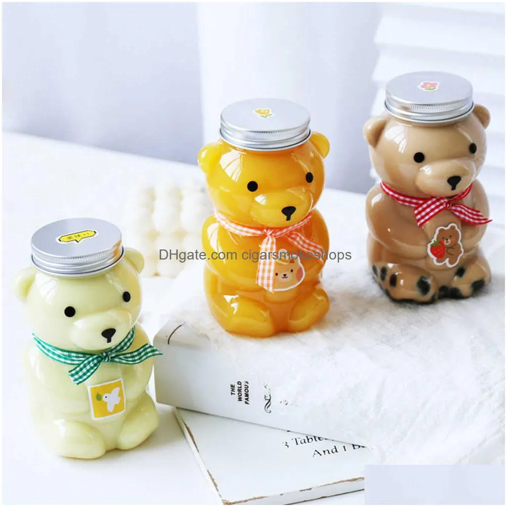 5pcs disposable drink bottles juice storage bottles beverage milk tea bottles cute bear juice drink milk tea sealed bottle