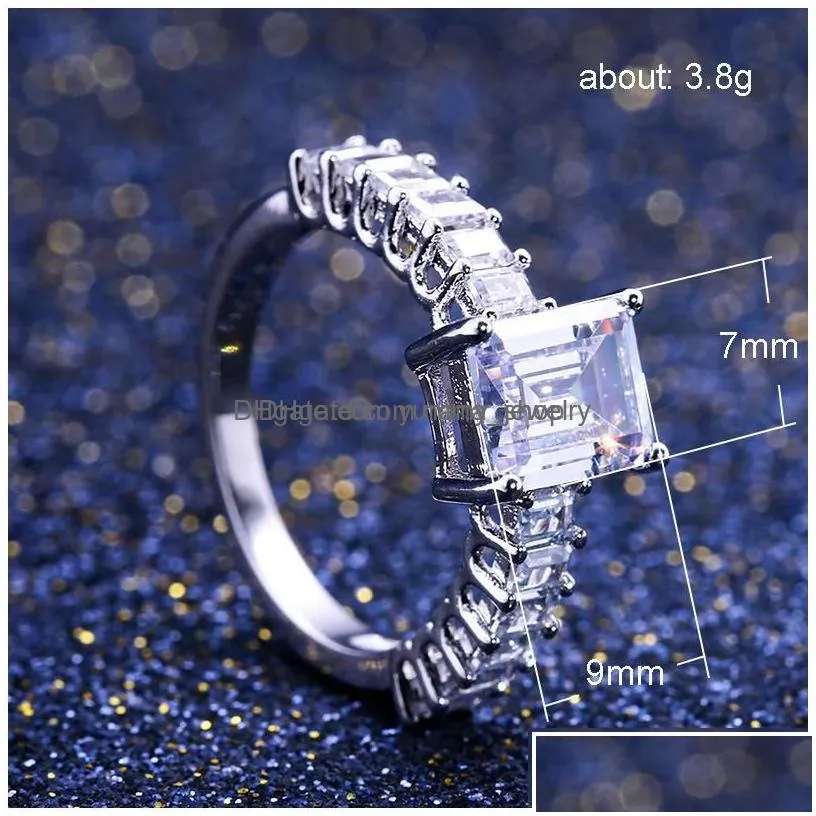 band rings fashion square zircon cz ring white cubic finger engagement fit 6 to 10 for women jewelry party gift drop delivery dhnhm