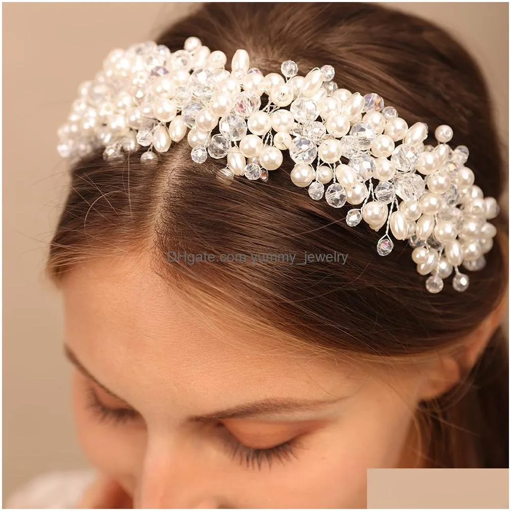 wedding hair jewelry bridal tiara headwear pearl crown princess pear crystal headband accessories 230202