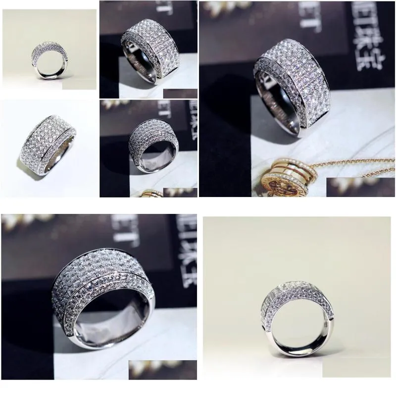 Sparkling Luxury Jewelry Infinite gem 925 Sterling Silver Pave White Topaz CZ Diamond 18K White Gold Plated Wedding Band Ring For Men