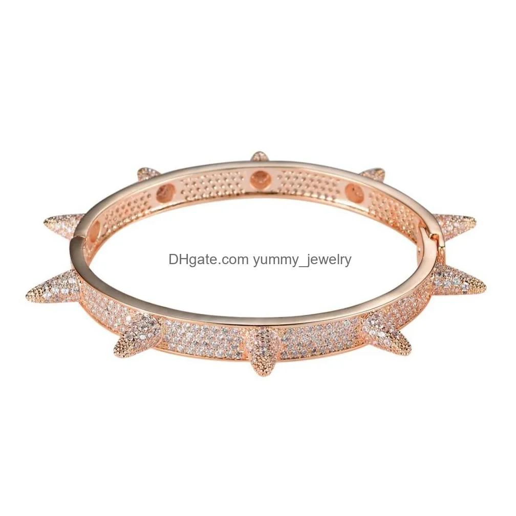hip hop iced out bling openable bangle for women men jewelry copper cz stone punk bracelet b013 mx190727