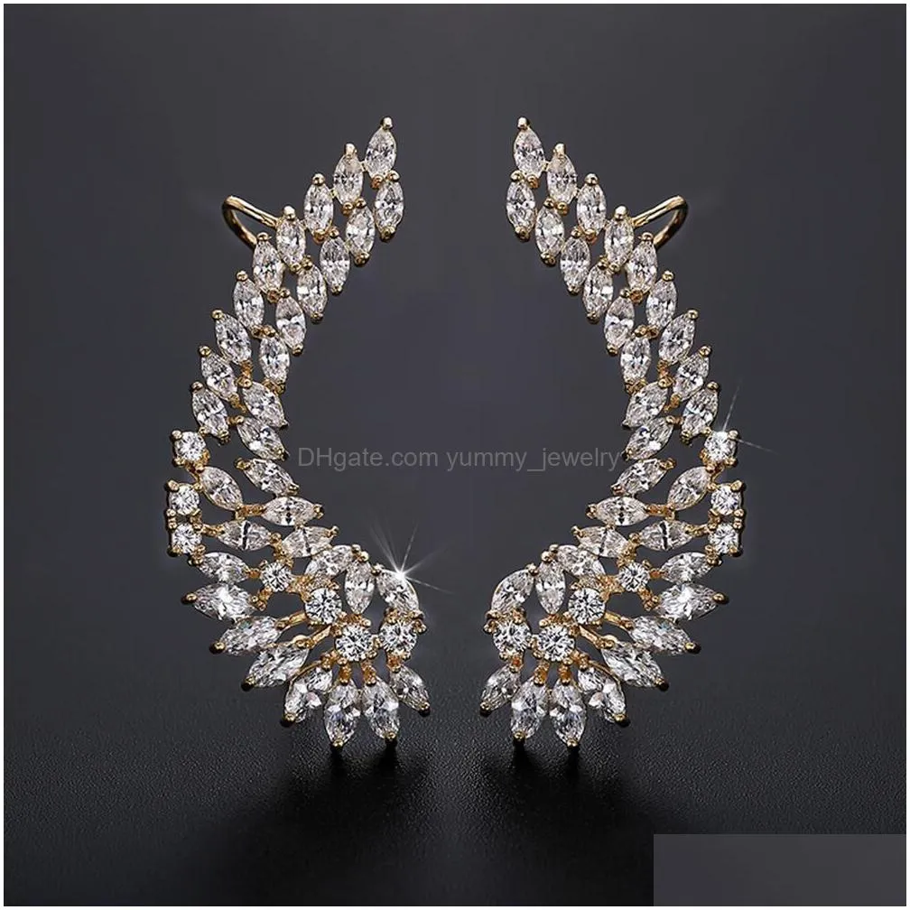 ear cuff senyu fashion bridal jewelry luxury lady`s cz crystal angel wing ear sweep wrap cuff earrings rhodium plating climber earrings