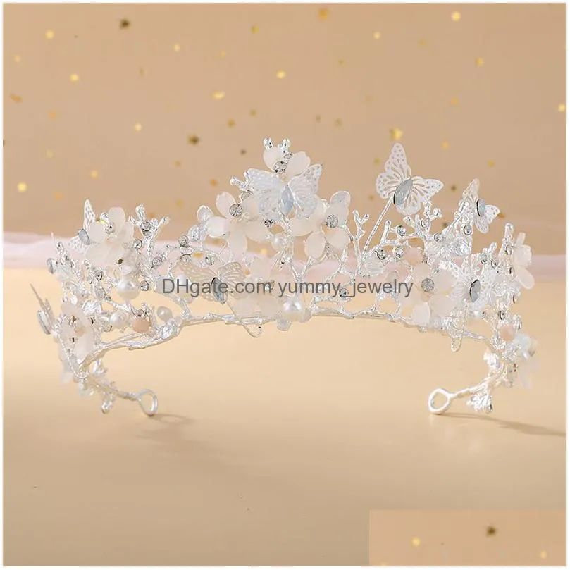 wedding hair jewelry kmvexo bridal crown baroque pearl crown tiara butterfly hairband wedding hair accessories princess crown bride tiaras