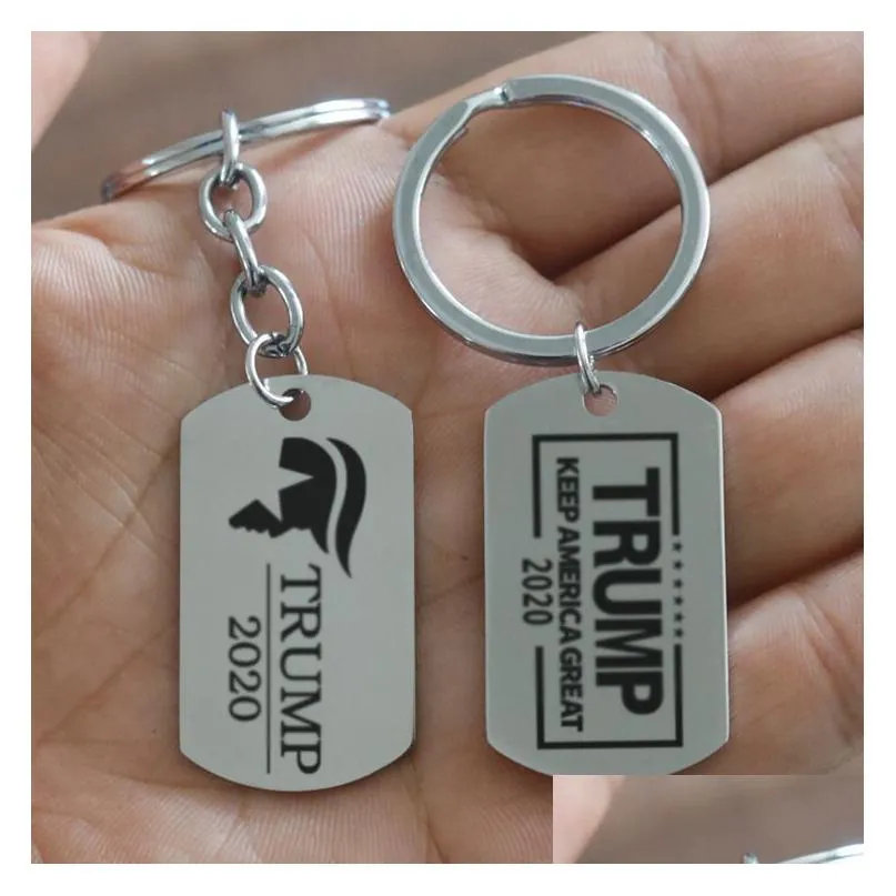 trump 2020 pendant keychain american president election stainless steel key chain keyring creative key holder men women jewelry vt1275