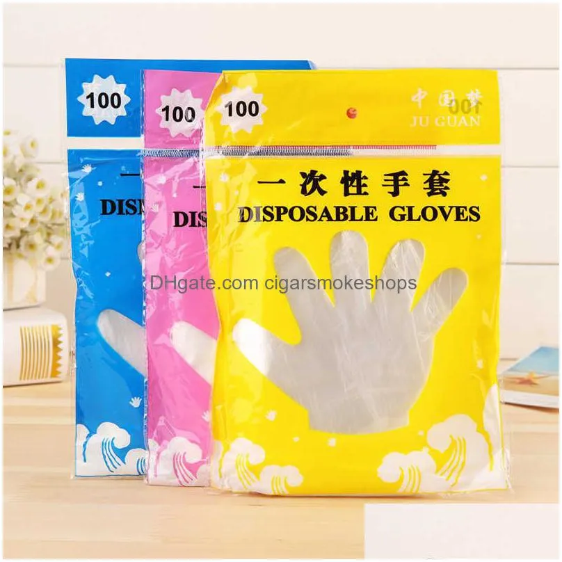 100pcs disposable eco-friendly gloves transparent pe garden household restaurant bbq plastic multifuctional gloves food