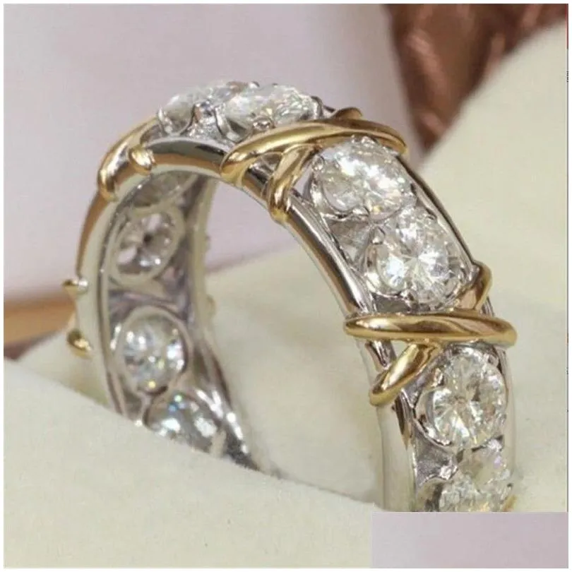 2022 Top Sell Wedding Rings Classical Six Claw Simple Fashion Jewelry 925 Sterling Silver Gold Fill Round Cut Moissanite Diamond Eternity Women Bridal Couple