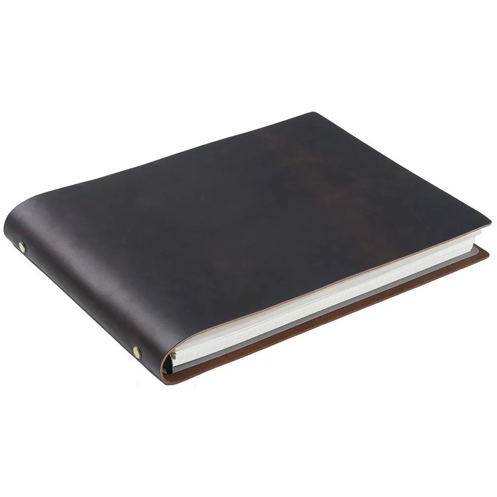 wholesale notepads aiguoniu first layer cowhide a4 size ring planner genuine leather horizontal notepad retro sketchbook business notebookwholesale