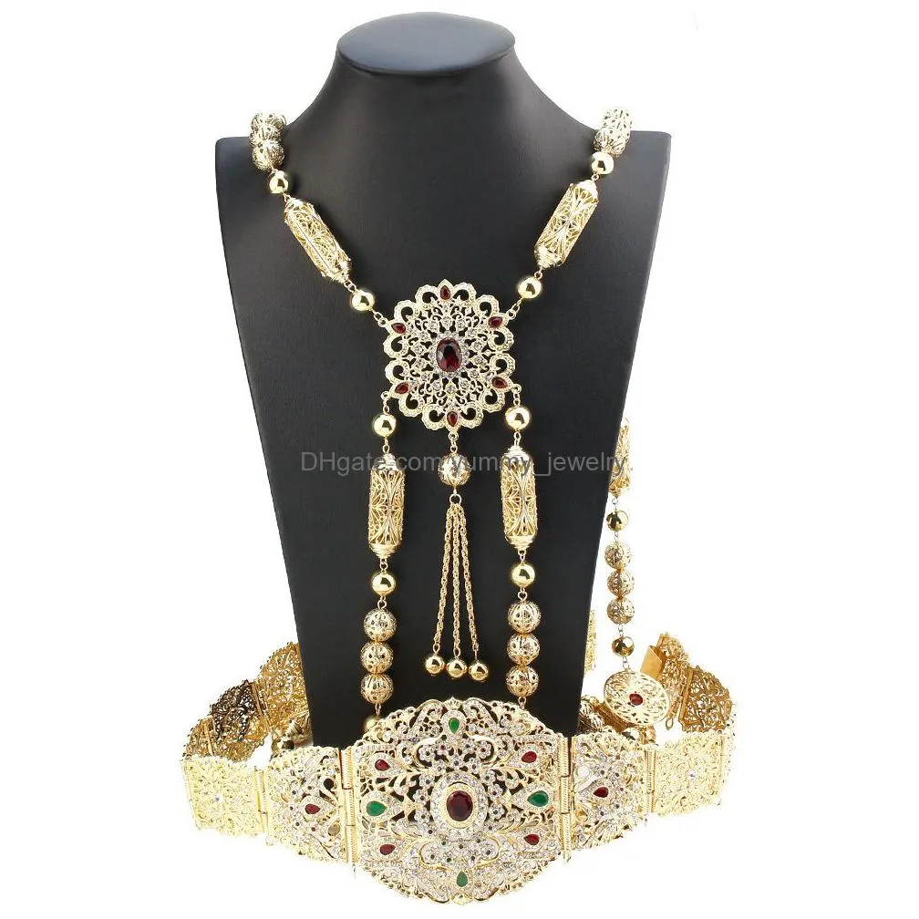 waist chain belts sunspicems bride dress caftan belt shoulder chain set gold color algeria morocco women wedding jewelry arabic crystal body chain