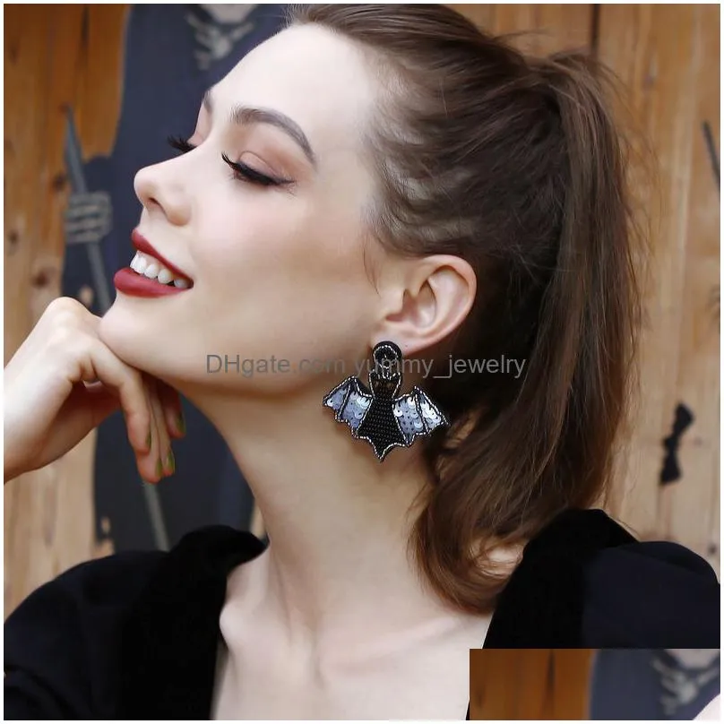 dangle chandelier handmade halloween spider spooky bat earrings for women punk fashion beade 220826