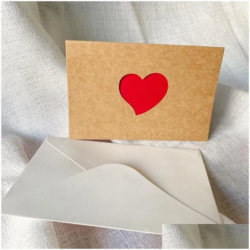 kraft paper love greeting card valentine`s day hollow greet thanksgiving birthday wedding blessing cards 6pcs/set rre15275
