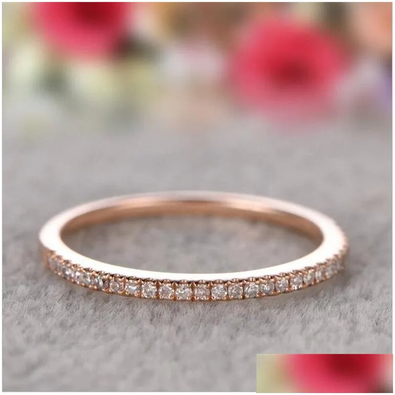 Simple Fashion Sweet Cute Fashion Jewelry 925 Sterling Silver Rose Gold Fill Pave White Sapphire CZ Diamond Women Wedding Band Ring