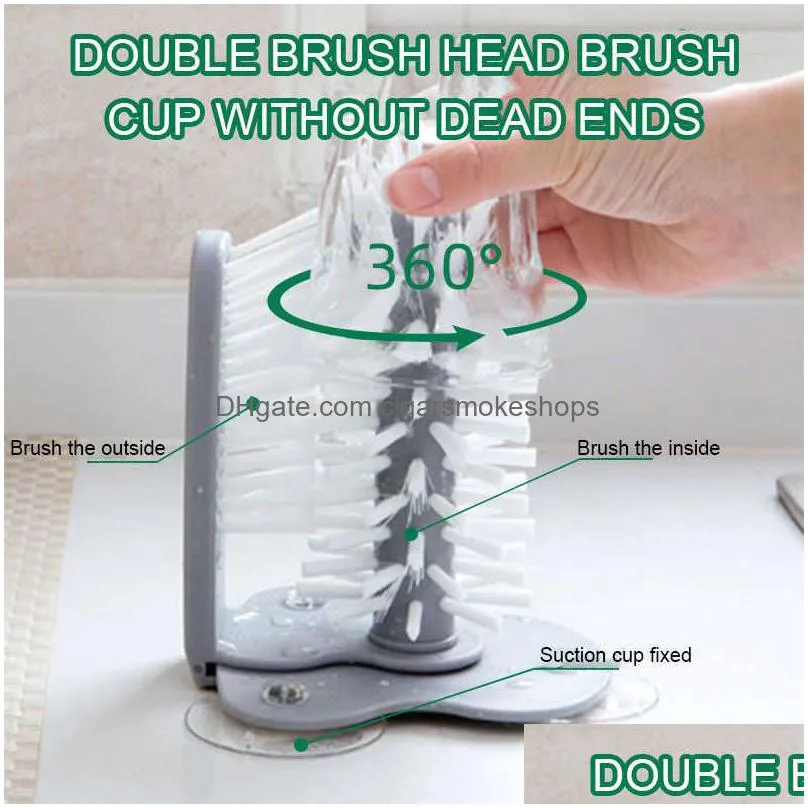 new 2 in 1 cleaning brush cup scrubber suction wall lazy bottles brush glass cleaner thermos washing brush kitchen clean accessories