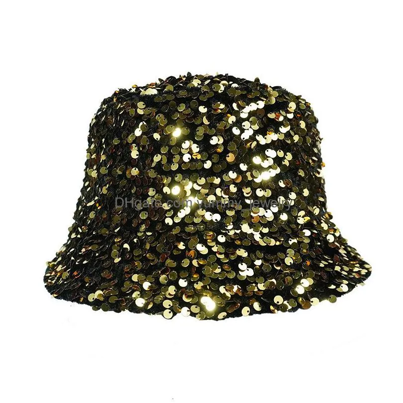 berets man woman glitter sequins bucket hat fisherman folded windproof panama s female 230131