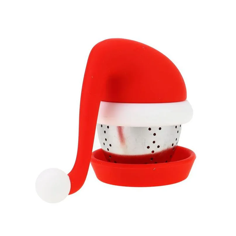 christmas hat silicone tea infuser reusable safe loose leaf strainer stainless steel silicone lid tea balls christmas gift hha1630