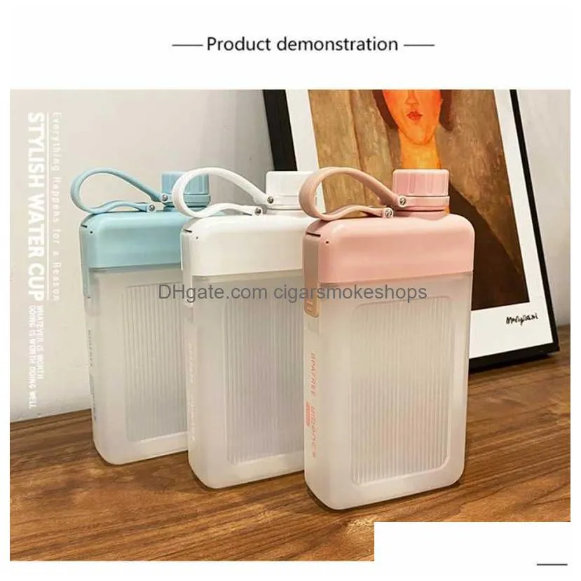 450ml creative flat water bottle plastic travel bicycle drinking juice reusable portable bottles bpa sports drink bottle