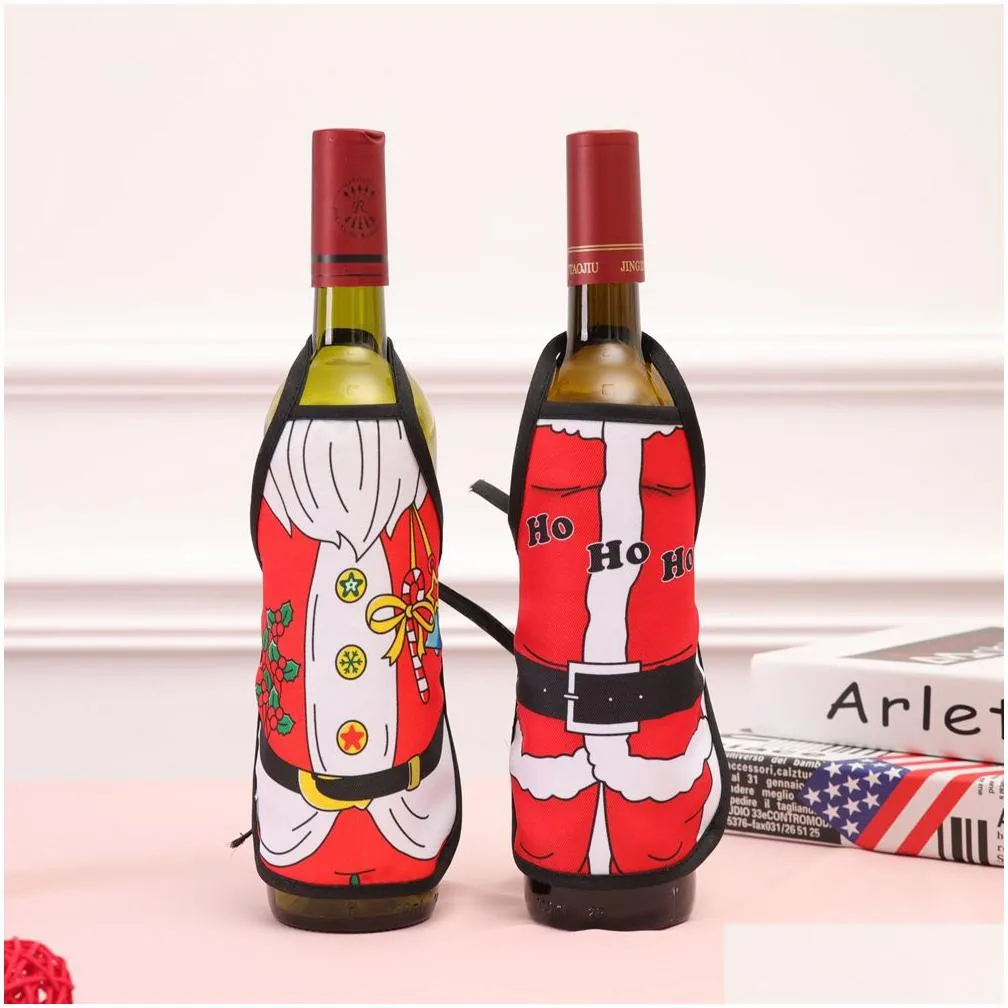 red wine bottle cover beer bottles champagne covers christmas party table decor mini xmas festival apron santa gift packing decorations