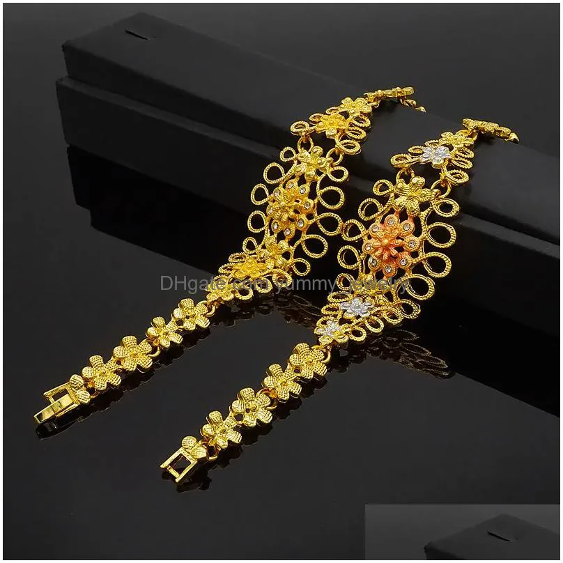 nigeria dubai gold color fine flowers jewelry sets african wedding gifts party for women bracelet necklace earrings ring set 220810