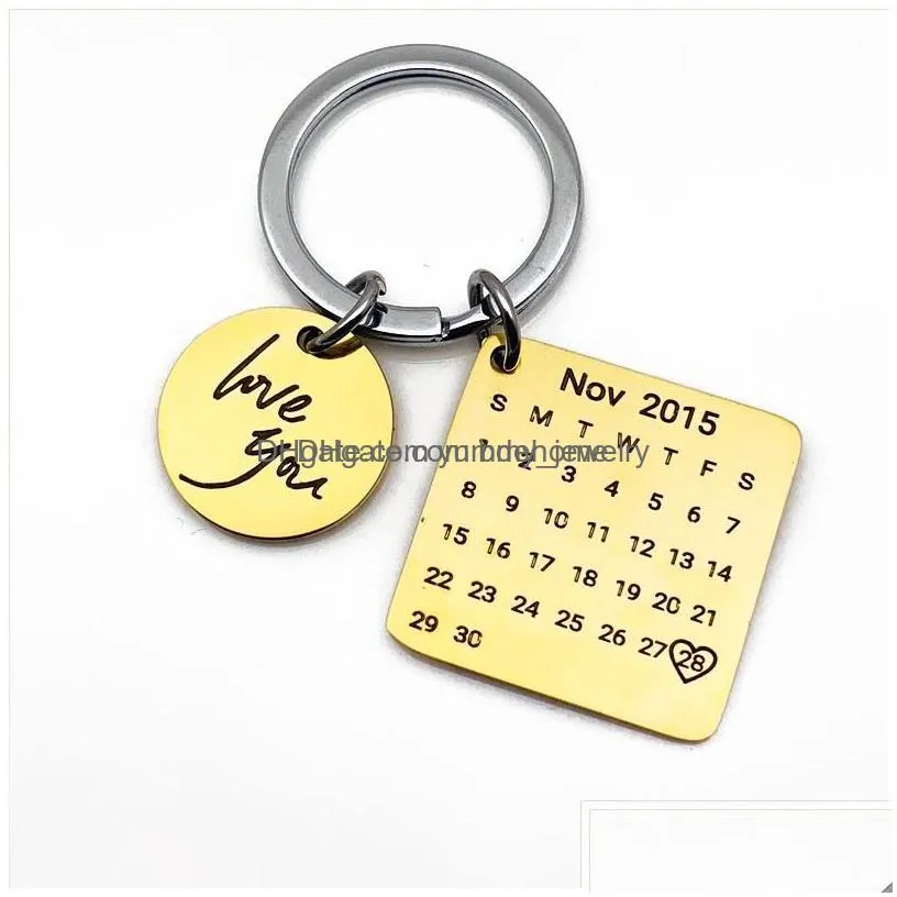 charms personalized calendar key chain custom jewelry stainless steel keychain engraved date birthday for girls lovers friends anniv