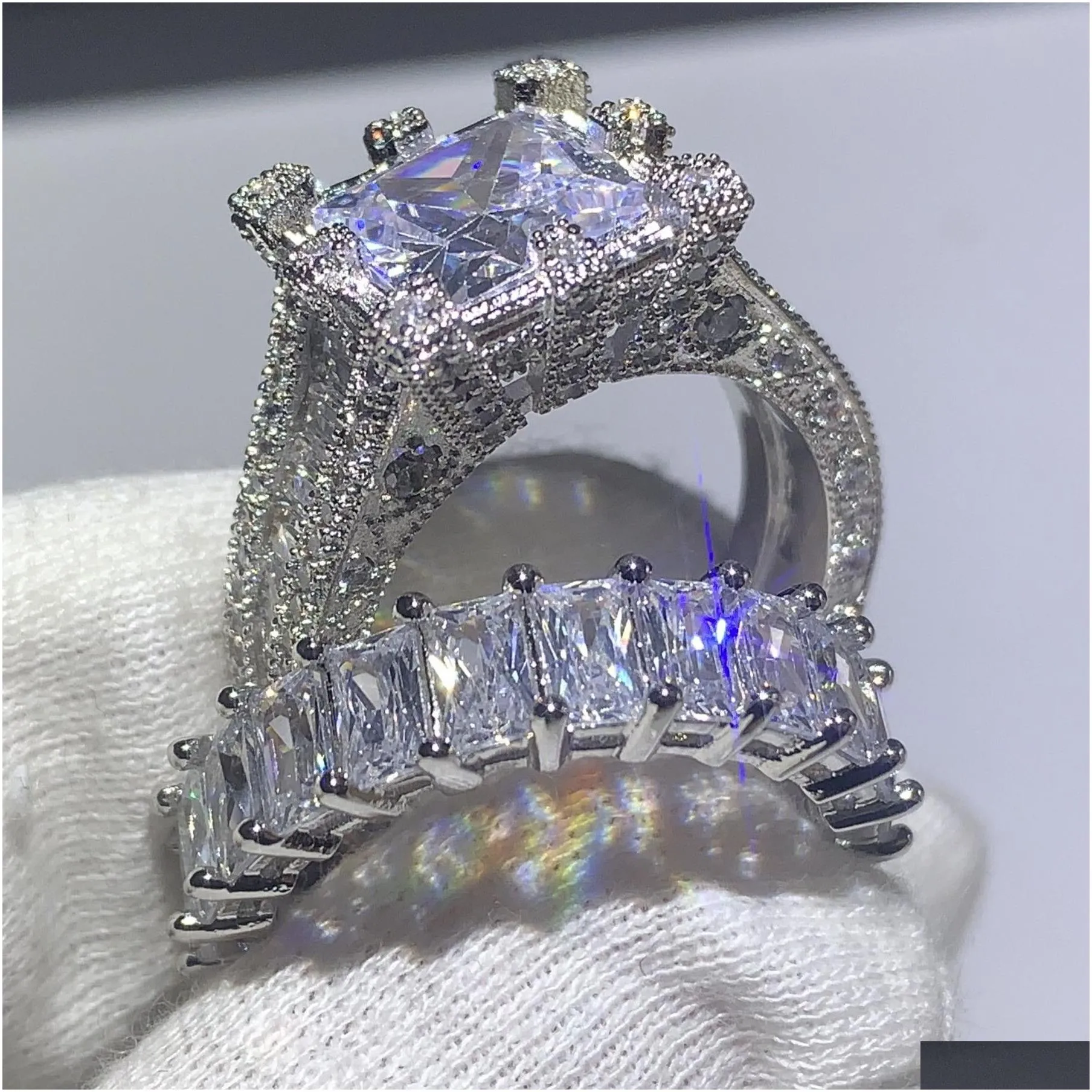 Choucong Brand New Vintage Fashion Jewelry 925 Sterling Silver Princess Cut White Topaz CZ Diamond Women Wedding Bridal Ring Set Gift