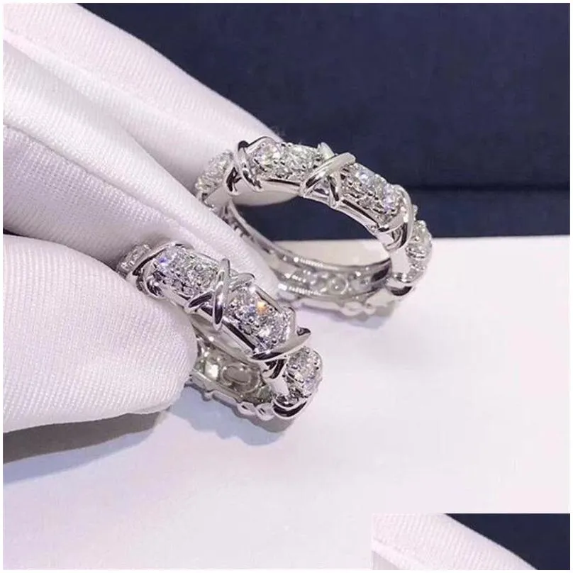 2022 Top Sell Wedding Rings Classical Six Claw Simple Fashion Jewelry 925 Sterling Silver Gold Fill Round Cut Moissanite Diamond Eternity Women Bridal Couple