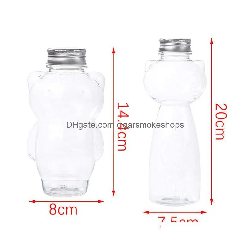 1pc 350/500ml homemade juice bottles transparent pet juicing beverage pet bottle cold drink sealed cap cat bottle