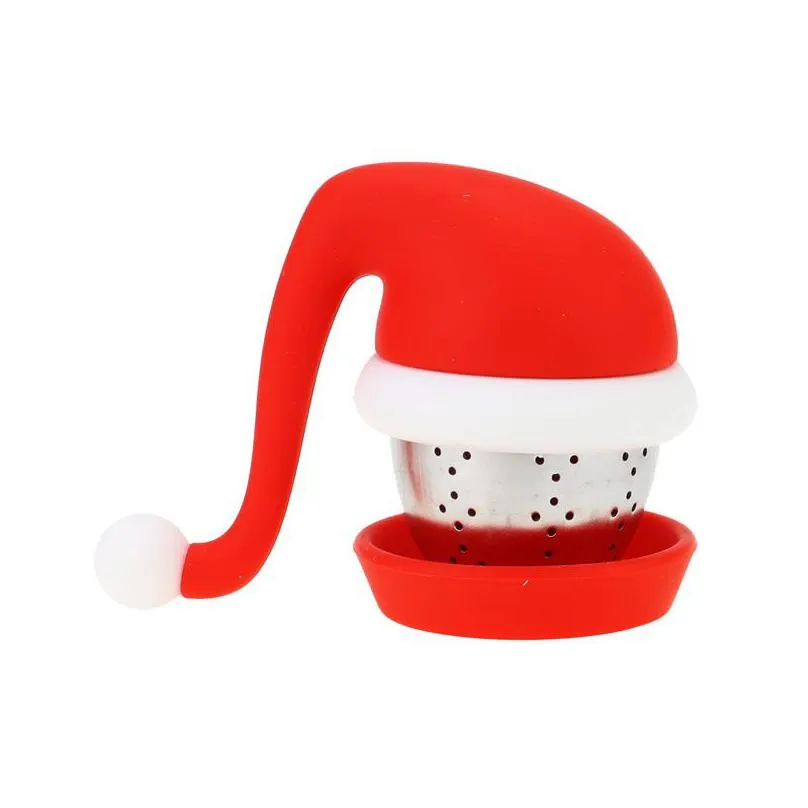 christmas hat silicone tea infuser reusable safe loose leaf strainer stainless steel silicone lid tea balls christmas gift hha1630