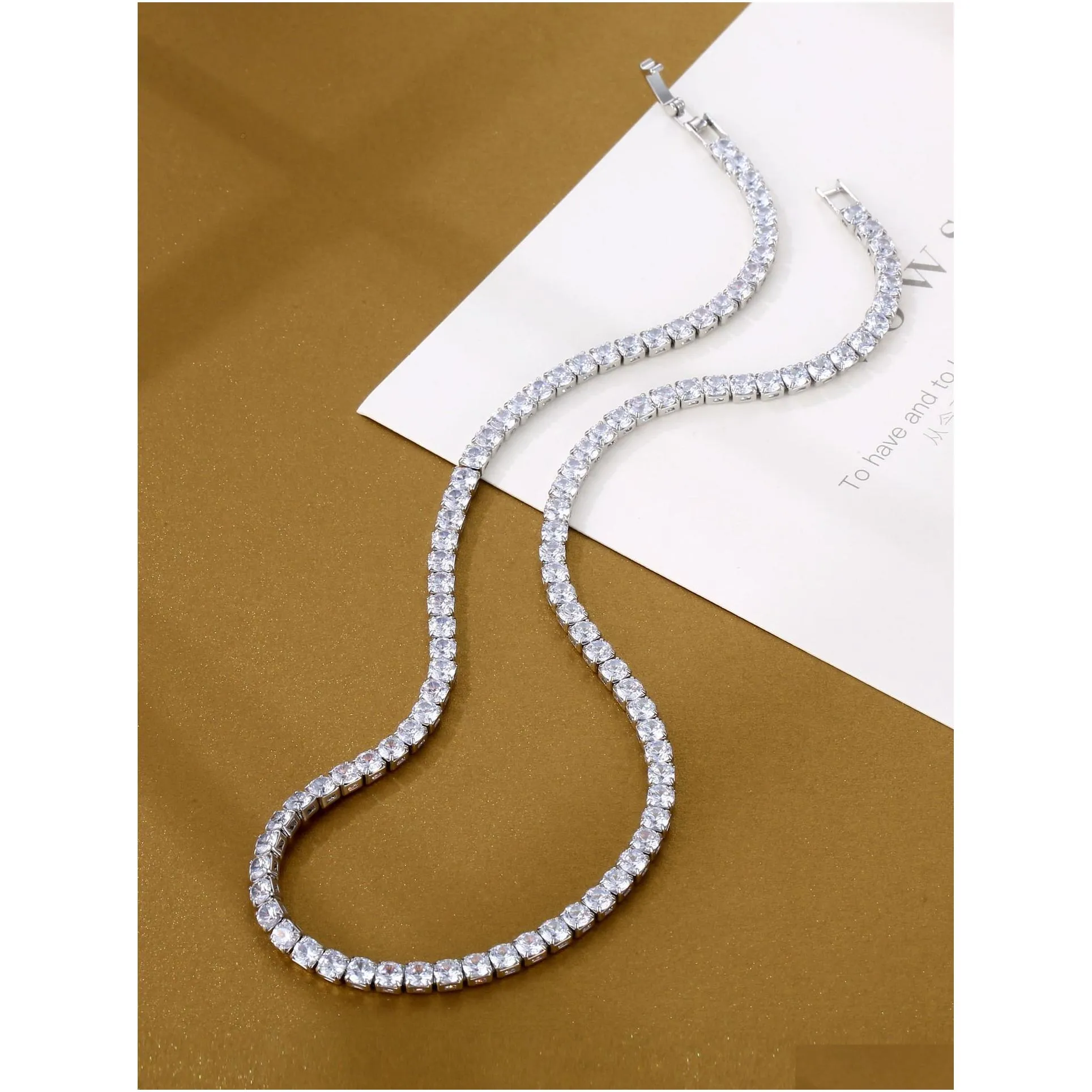 Ins Top Sell Tennis Chain Pendant Hip Hop Fashion Jewelry 18K Gold Filled White Cubic Zircon CZ Diamond Gemstones Eternity Party Women Wedding Necklace