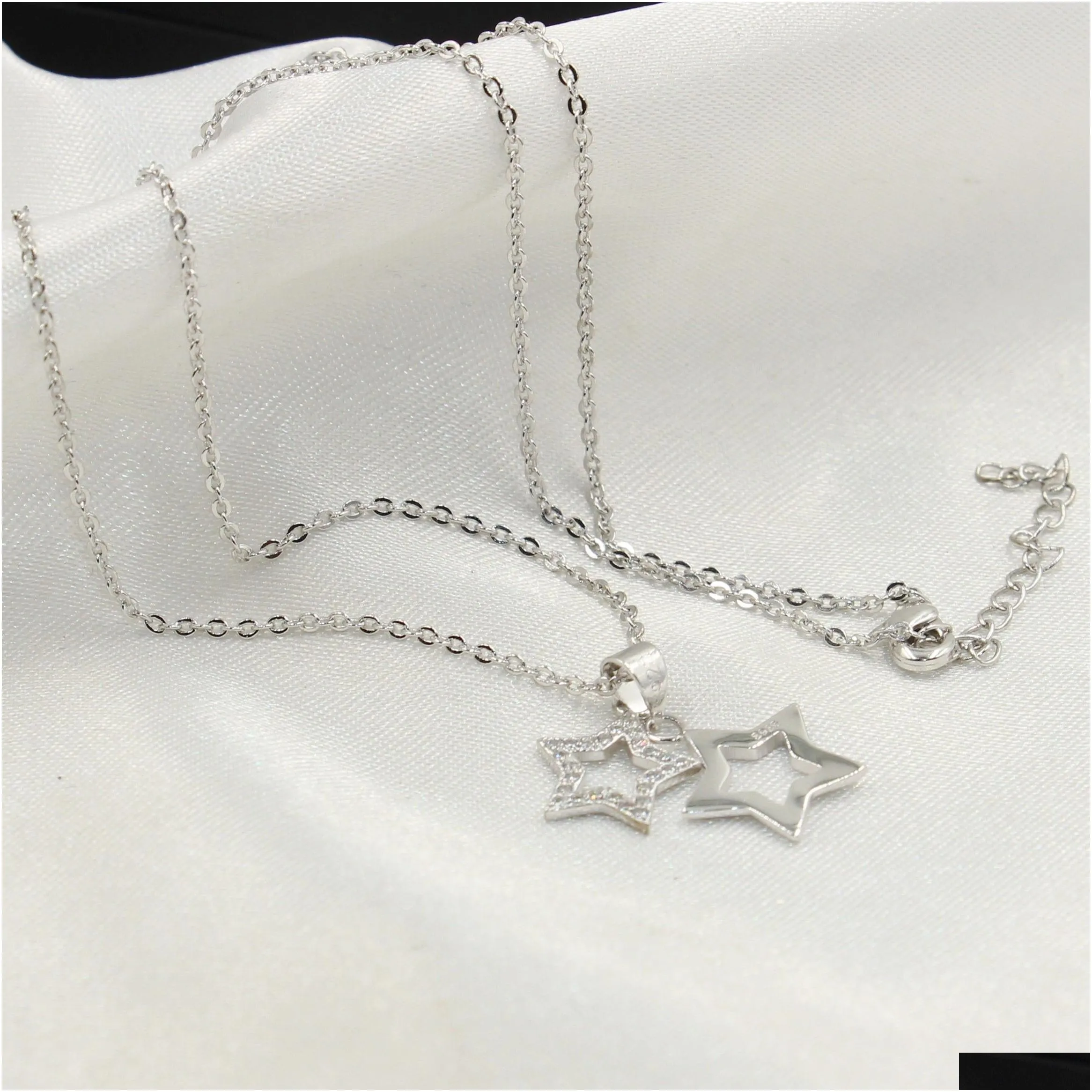 Double Star Necklace Original Desgin Luxury Jewelry 925 Sterling Silver Pave White Sapphire CZ Diamond Party Promise Pendant For Women