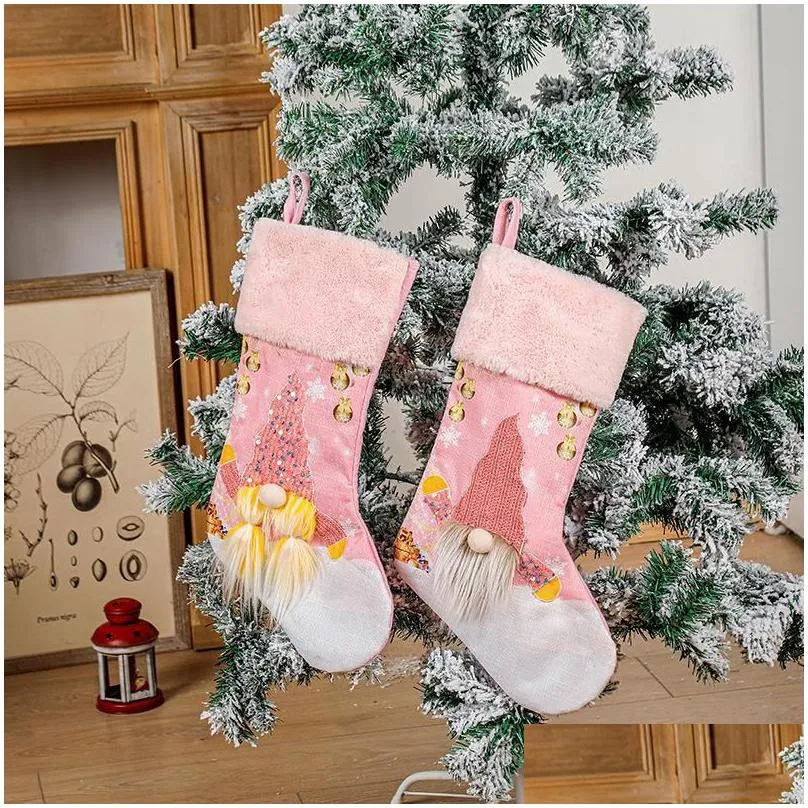 christmas decorate ornament socks candy bags home party decorations pink with lamp christma tree pendant luminescence rudolph gift bag festival