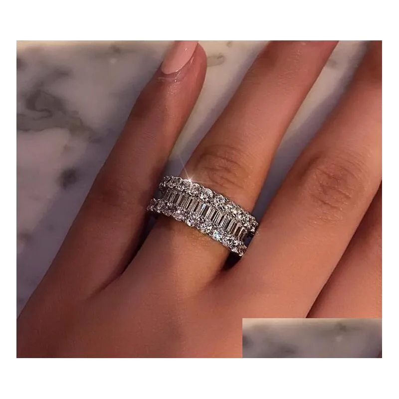 2019 New Arrival Luxury Jewelry 925 Sterling Silver Full Princess Cut White Topaz CZ Diamond Promise Wedding Bridal Ring For Women