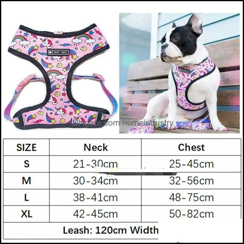 Dog Vest Harness No Pull Soft Air Mesh Adjustable Dogs Harnesses Leashes set Cute Printed Step-in Harness with Neck Padded for Small Medium Breeds Pink