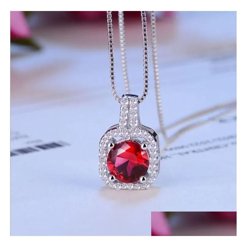 Fashion Simple Jewelry 925 Sterling Silver Round Cut 5A Cubic Zirconia CZ Party clavicle Chain Diamond Women Cute Necklace Pendant